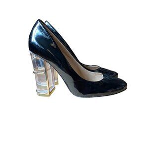 Zara Woman Black Patent Pumps Lucite Heel - Size 37
